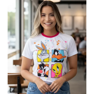 T-shirt Turma do Pernalonga Gola Pink